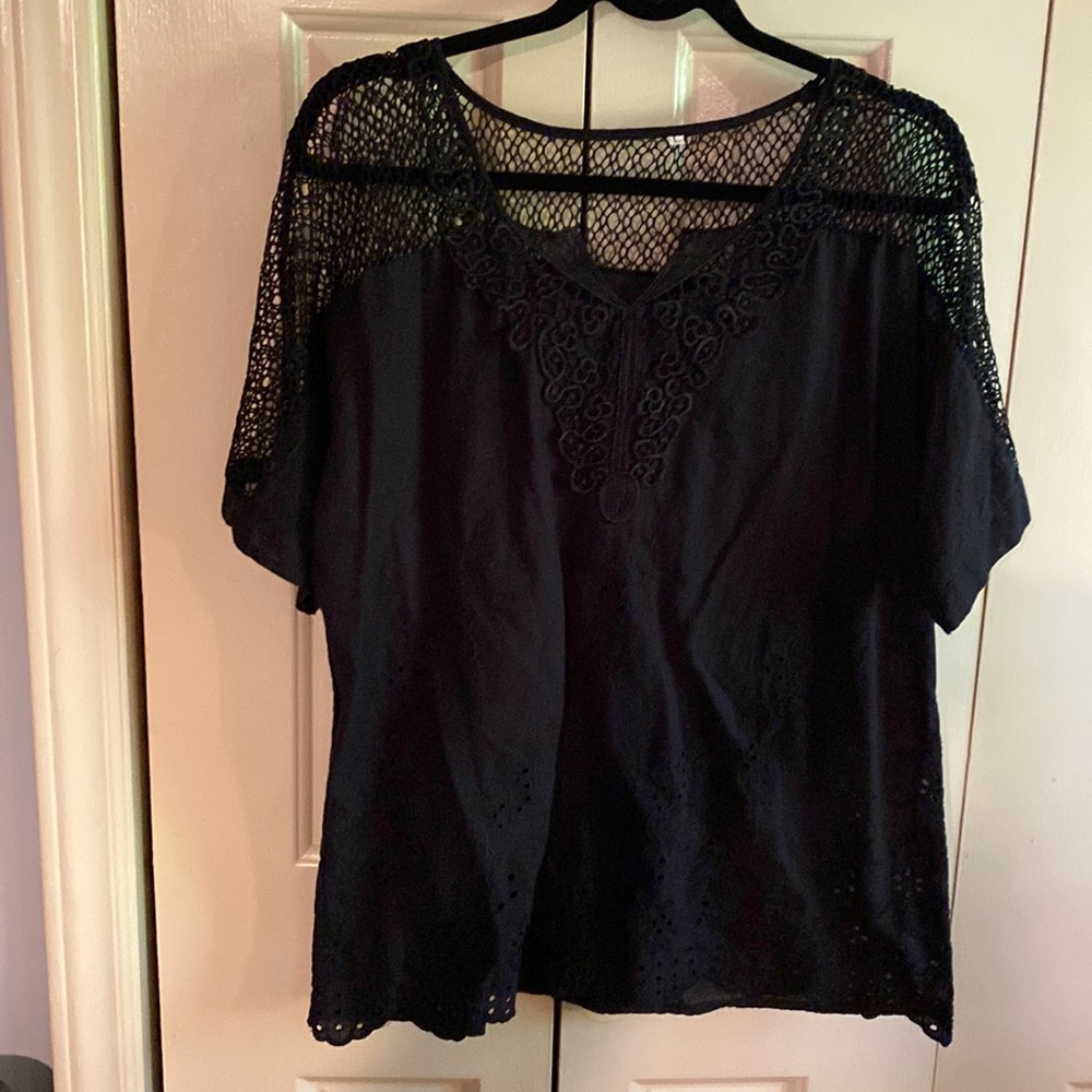 Exceptional black lace and netting t-shirt. Size medium. $15.00
